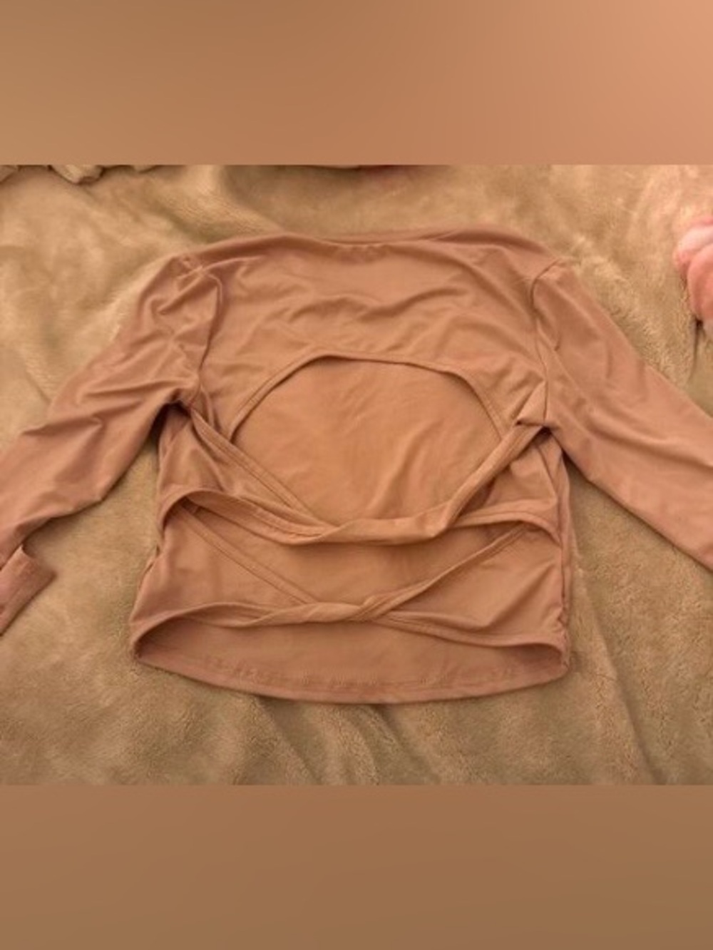 SHEIN Taupe Long-Sleeve Open-Back Crop Top